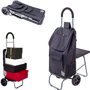 dbest products Trolley Dolly with Seat, Black Shopping Grocery Foldable Cart Tailgate